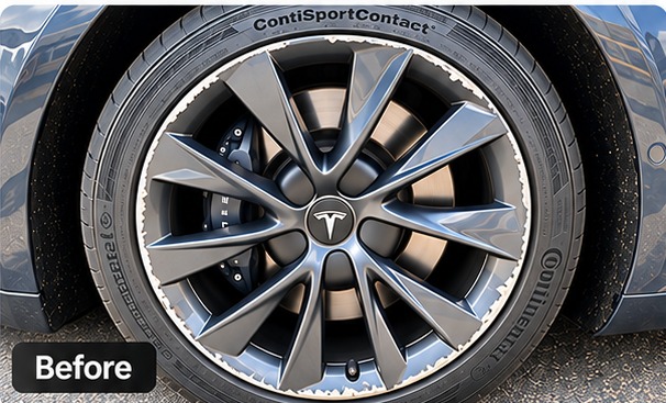 Tesla wheel before cosmetic repair